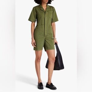 Alex Mill Standard Short Jumpsuit in Olive Green Cotton Twill